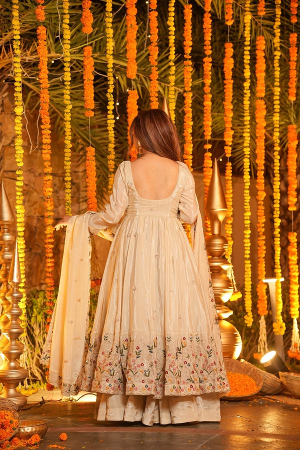 Aarini Cream Embroidered Anarkali Suit Set