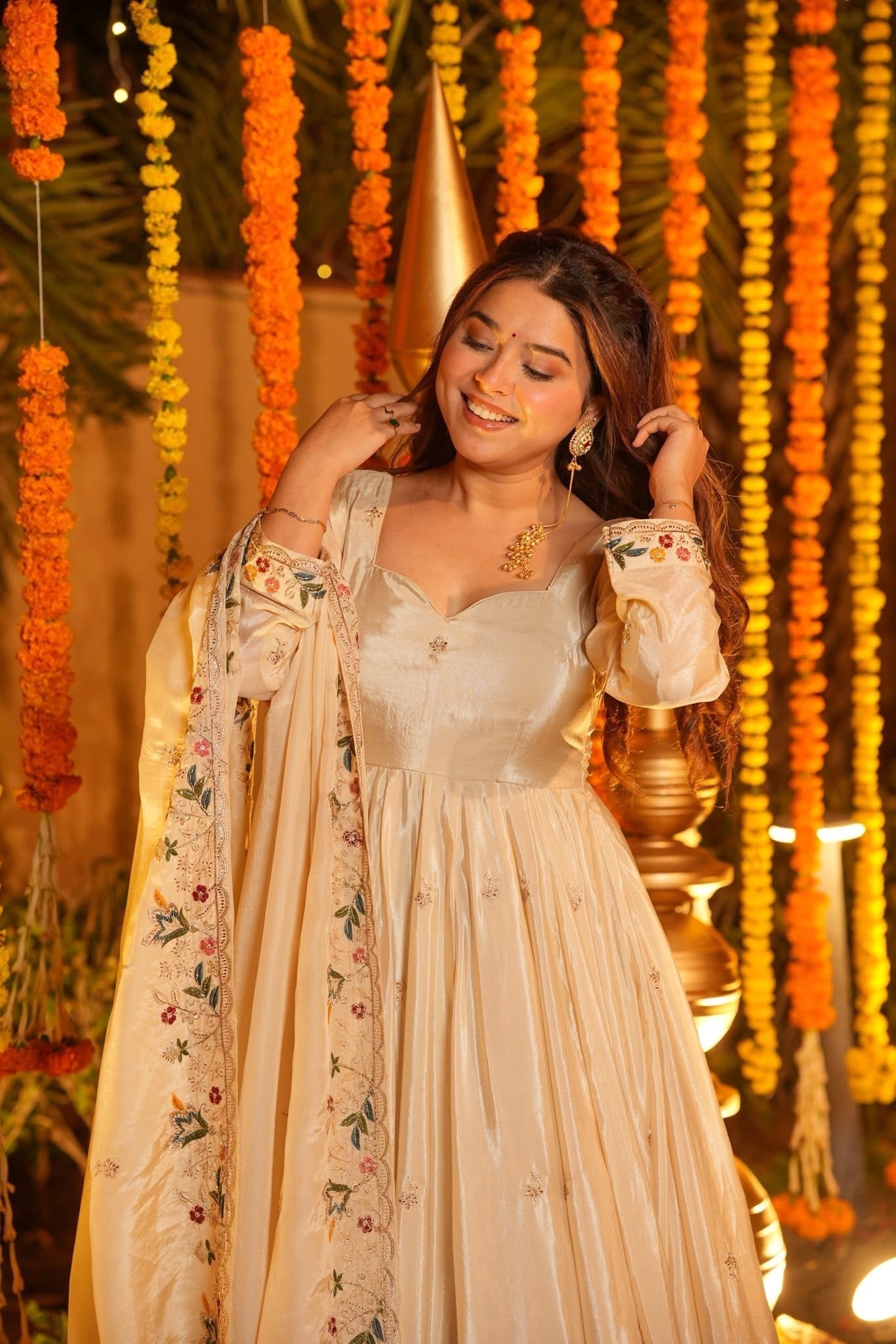 Aarini Cream Embroidered Anarkali Suit Set