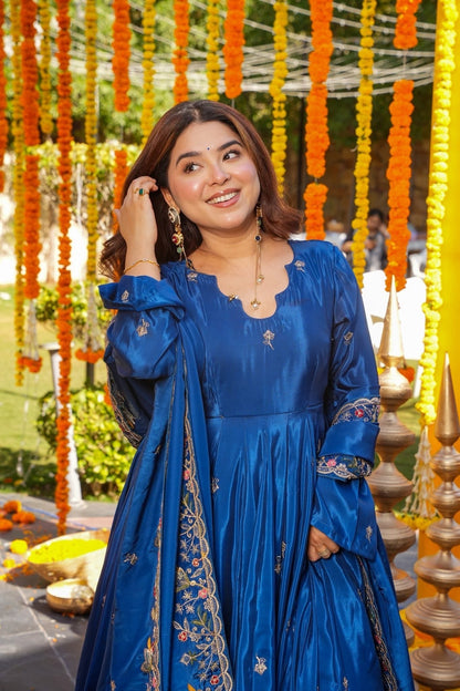 Zivara Blue Wedding Wear Embroidered Anarkali Suit Set