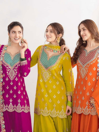 Multi Colored Heavy Embroidery Work Sharara Suit Set