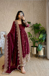 Diya Maroon Embroidered Anarkali Suit Set with Dupatta