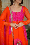 Graceful Purple And Orange Flared Ethnic Suit Set