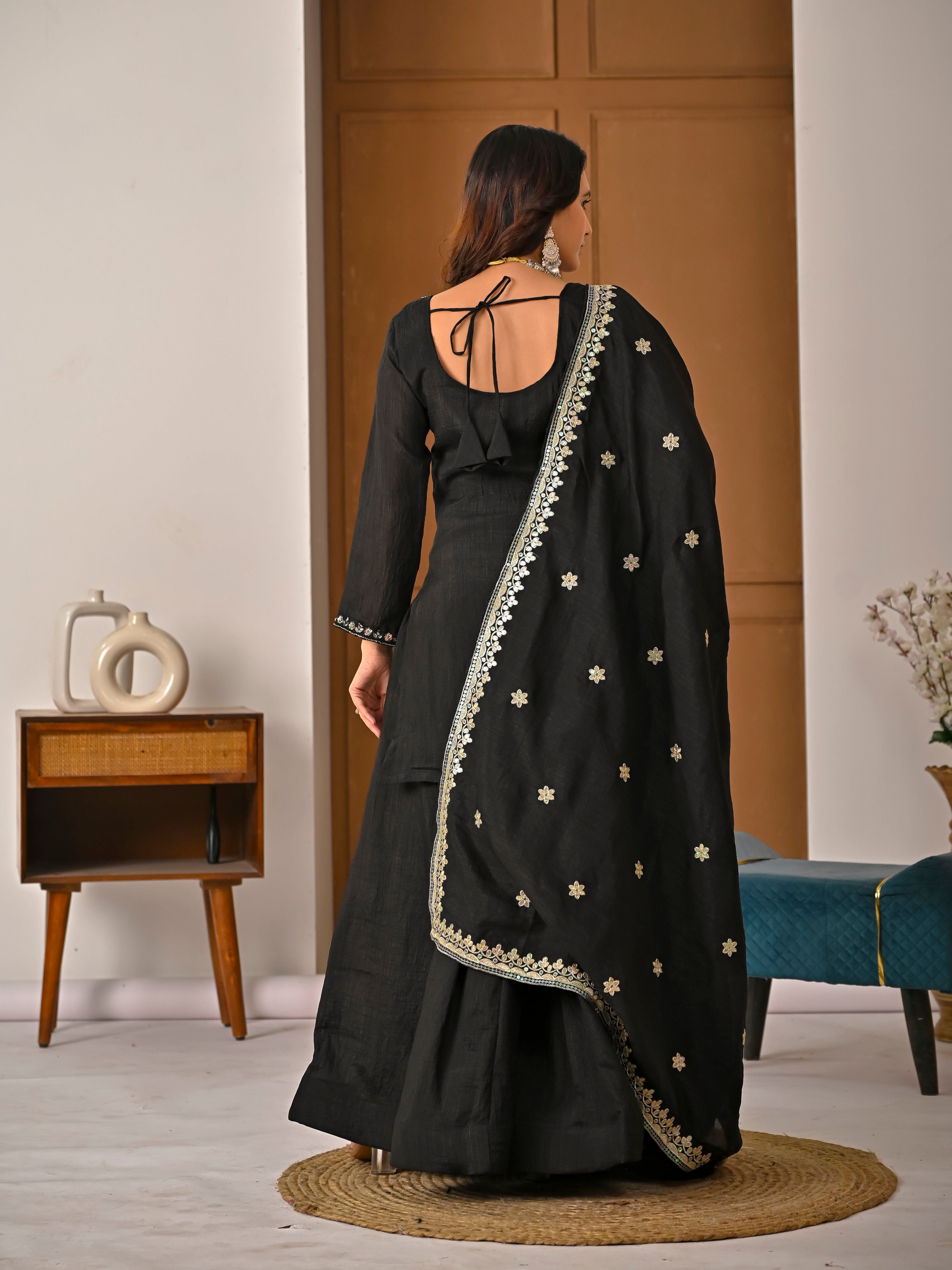Black Colored Real Heavy Sharara Suit Set