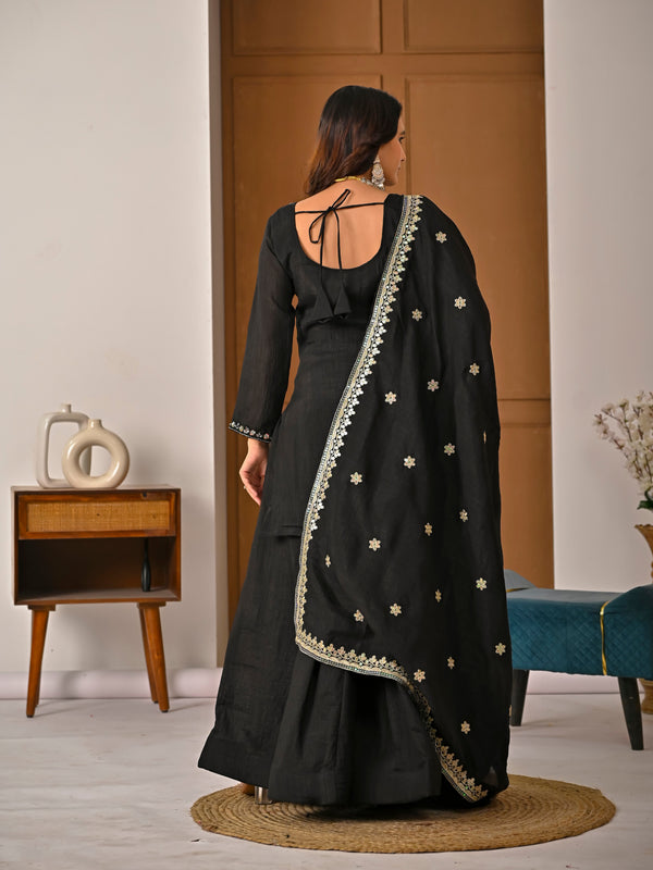 Black Colored Real Heavy Sharara Suit Set
