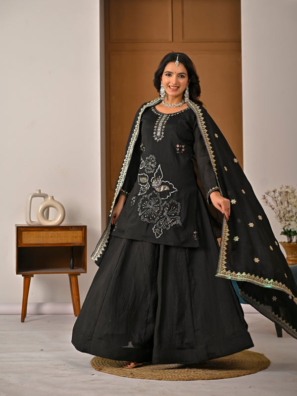Black Colored Real Heavy Sharara Suit Set