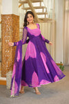 Graceful Purple And Orange Flared Ethnic Suit Set