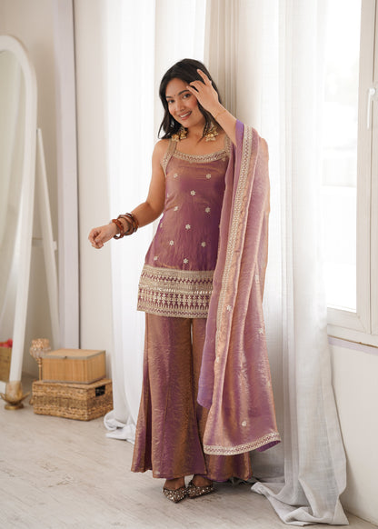 Aafreen Pink and Green Embroidered Kurta Sharara Set with Dupatta