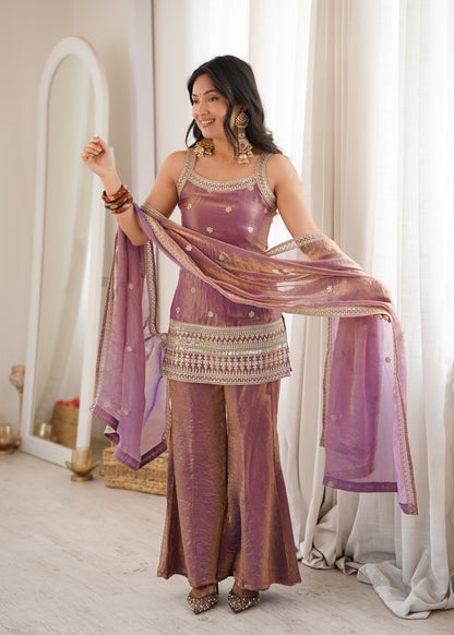 Aafreen Pink and Green Embroidered Kurta Sharara Set with Dupatta