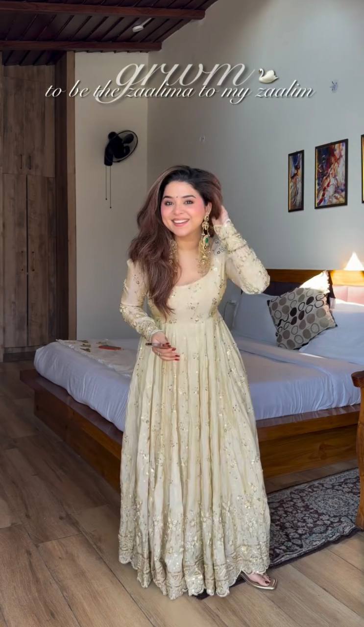 Anjali White Stylish Anarkali Suit Set