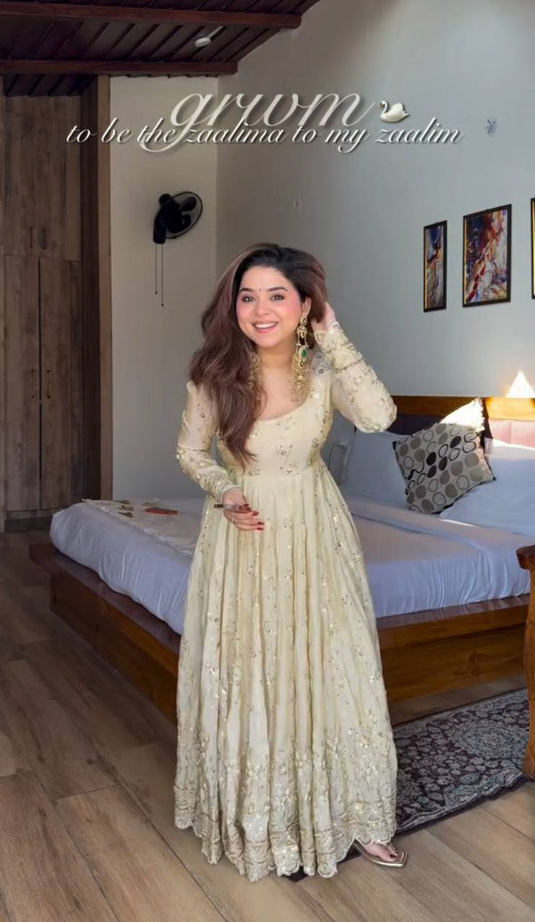 Anjali White Stylish Anarkali Suit Set