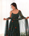 Lizza Green Bandhani Floral Pure Chiffon Anarkali Gown