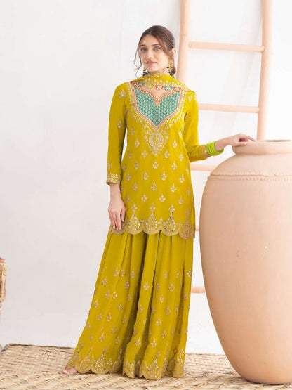 Multi Colored Heavy Embroidery Work Sharara Suit Set