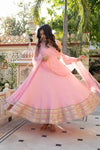 Priya Aarohi Baby Pink Flared Anarkali Suit Set with Embroidered Dupatta