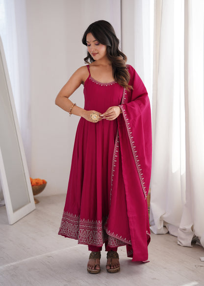 Noorani Pink Ethnic Gown with Dupatta