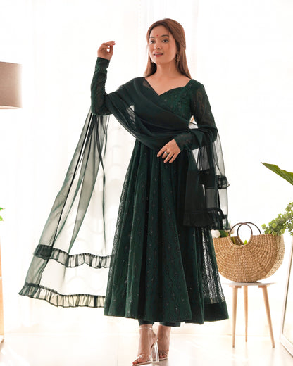 Green Embroidered Georgette Suit Set