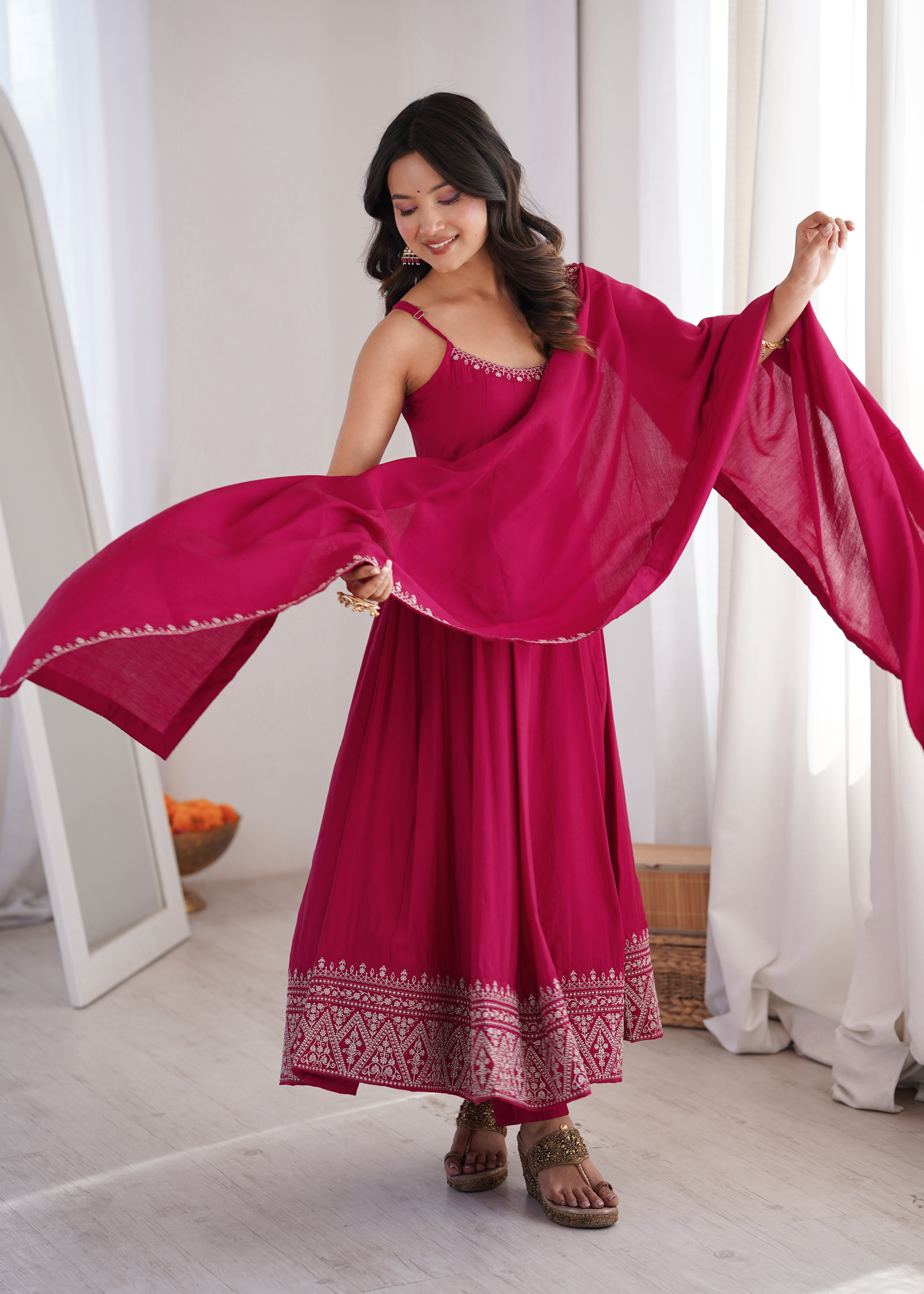 Noorani Pink Ethnic Gown with Dupatta