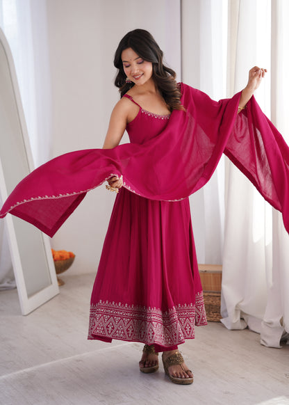 Noorani Pink Ethnic Gown with Dupatta