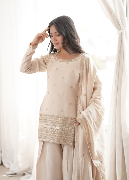 Royal Ivory Punjabi Suit with Embellished Dupatta